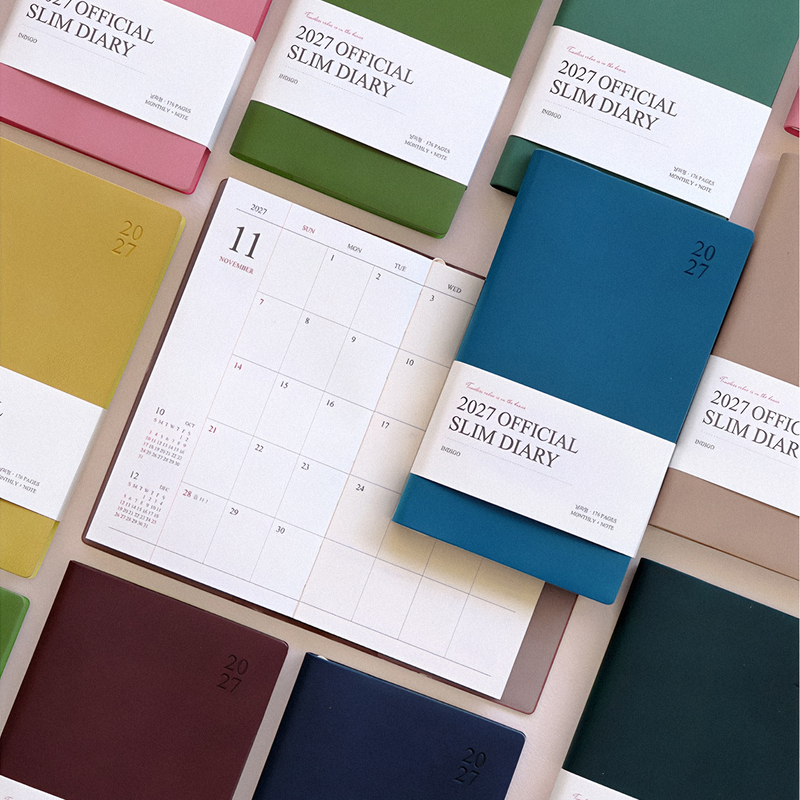 Korean Indigo High-End Pu Leather 2027 Monthly Planner Schedule Book Slim Lined Notebook Office Portable Korean Indigo High-End Pu Leather 2027 Monthly Planner Schedule Book Slim Lined Notebook Office Portable