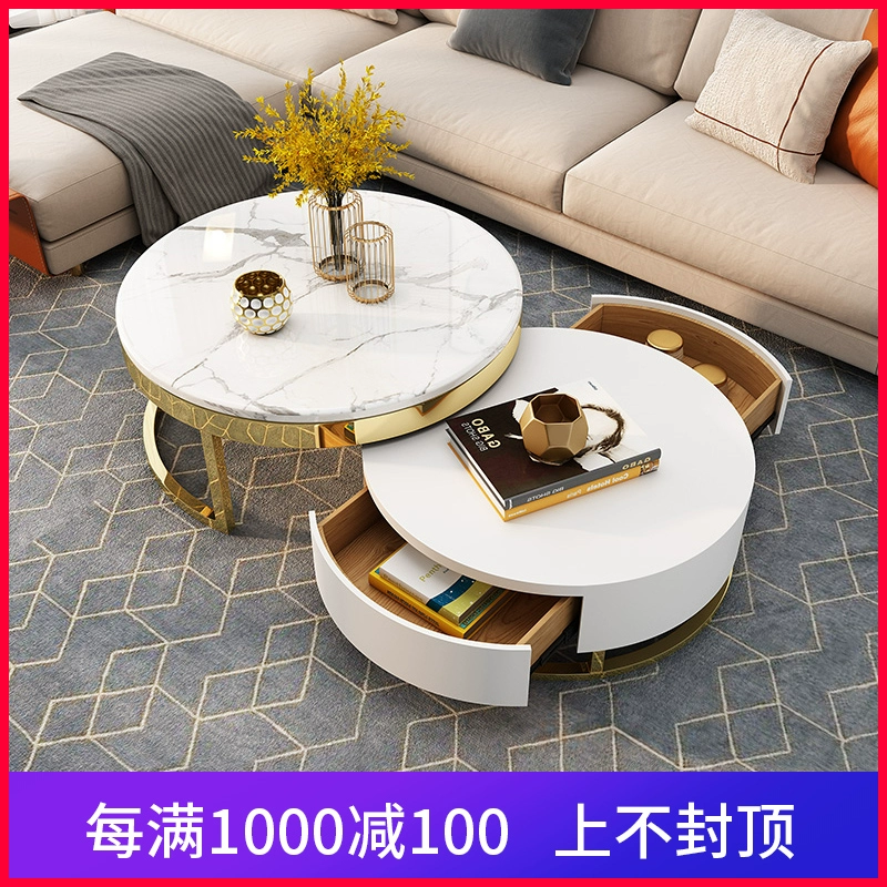 Ánh sáng Bắc Âu sang trọng đá cẩm thạch nhỏ bàn cà phê đơn giản phòng khách hiện đại căn hộ nhỏ sáng tạo bàn cà phê tròn kết hợp tủ TV - TV
