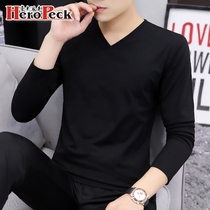 2021 new cotton trendy brand long sleeve mens T-shirt on clothes trend body gilts autumn clothes solid color boyt base shirt
