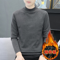 Semi-high collar sweater for mens autumn and winter plus suede cardiovert sweatshirt 2022 new warm clothes in the top