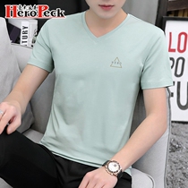 Modale Mens Short Sleeve T-Shirt Summer Mens Fashion Trends V Collar and Compassionate Handsome for the summer blouses