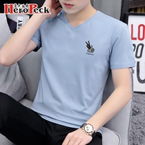 Modale Ice Silk Short Sleeve T-shirt Man Summer Tide Card V Collar Half Sleeve Bottom Shirt Body on clothes Ins trend