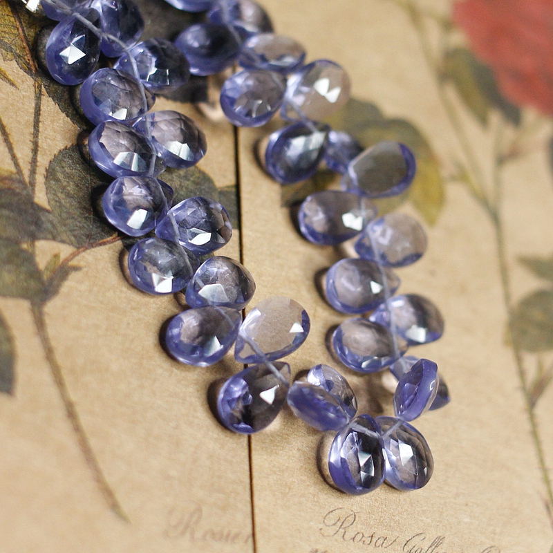 India Imported Blue-Purple Cordierite-Colored Quartz Stone Faceted Large Water Drop Heart-Shaped DIY Semi-Finished Loose Beads for Stringing
