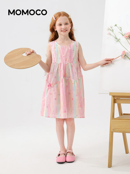 Momoco/Mami Maka Girls' Sleeveless Dress 2026 Summer New Style Kidsren's Monet Style Pure Cotton Princess Dress