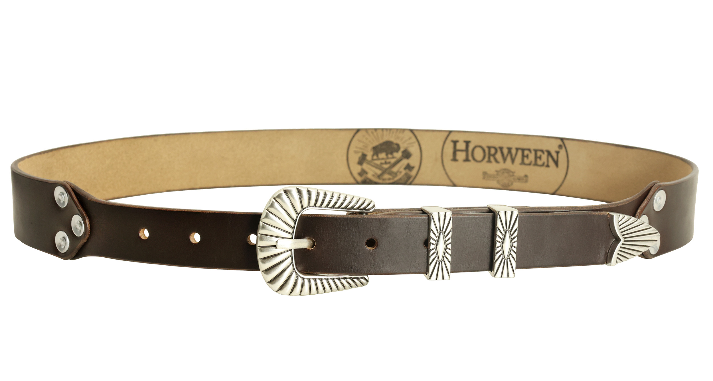 American Horween leather hand-made Silver carved belt - Belts - Genuine Leather Multicolor