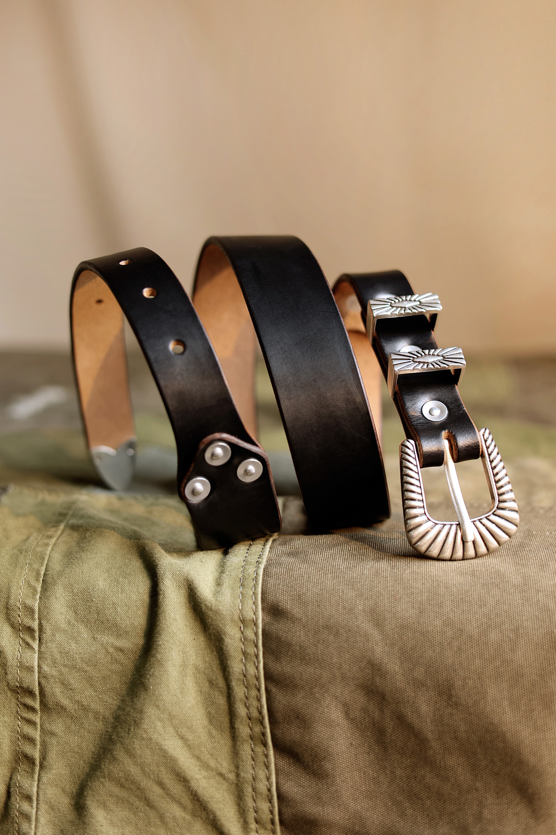 American Horween leather hand-made Silver carved belt - Belts - Genuine Leather Multicolor