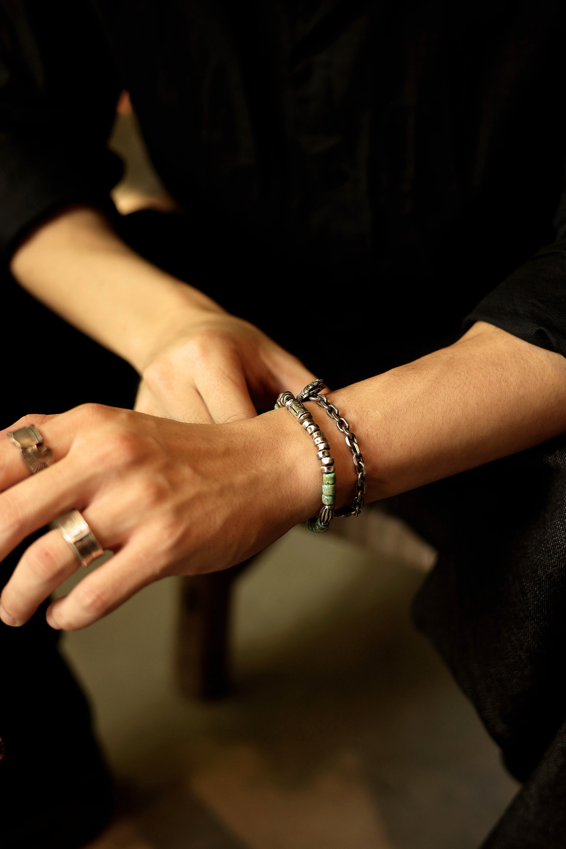 12%OFF】純粋な手打ち925シルバーナバホブレスレット ハンドメイド 舊