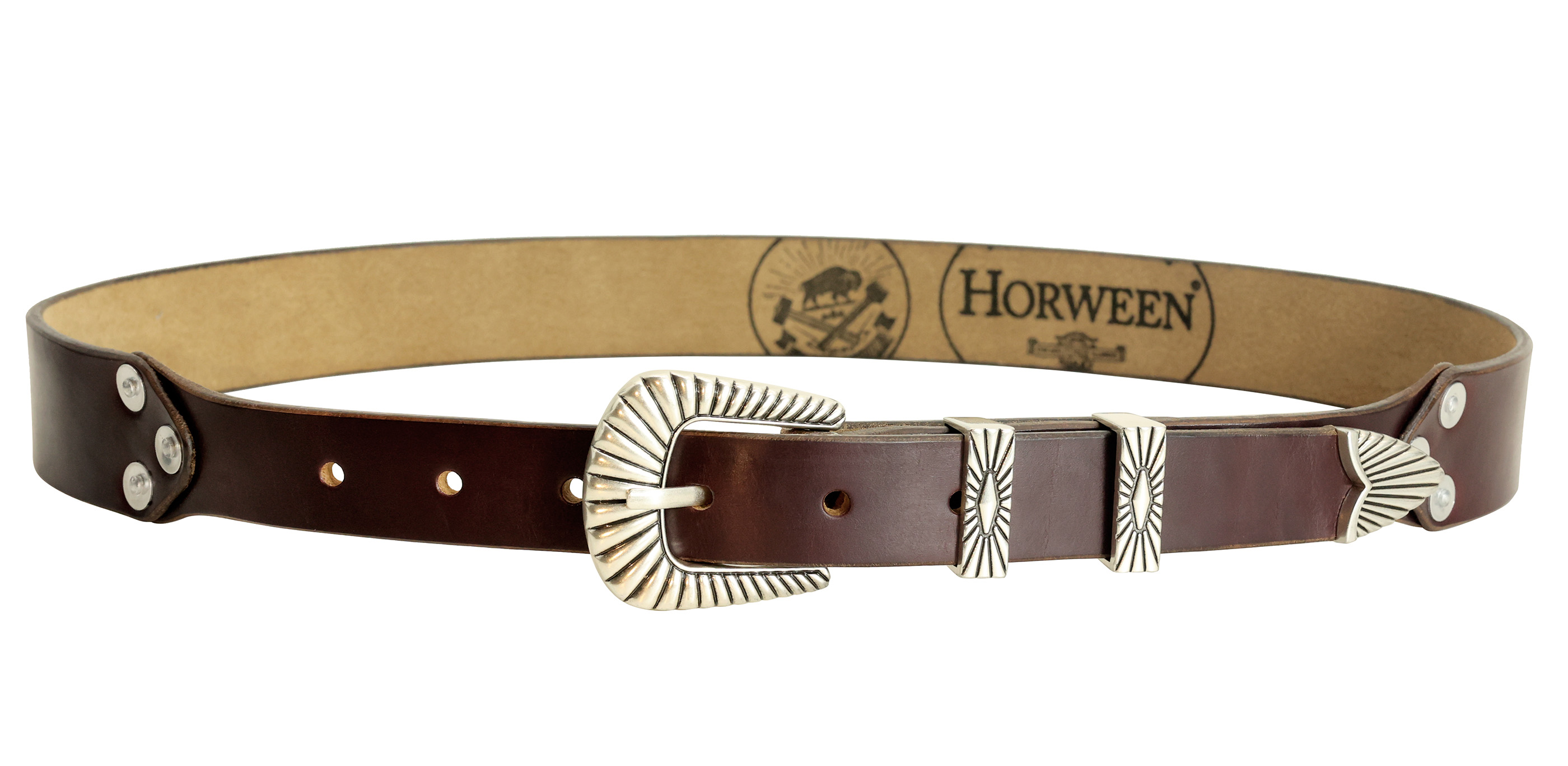 American Horween leather hand-made Silver carved belt - Belts - Genuine Leather Multicolor
