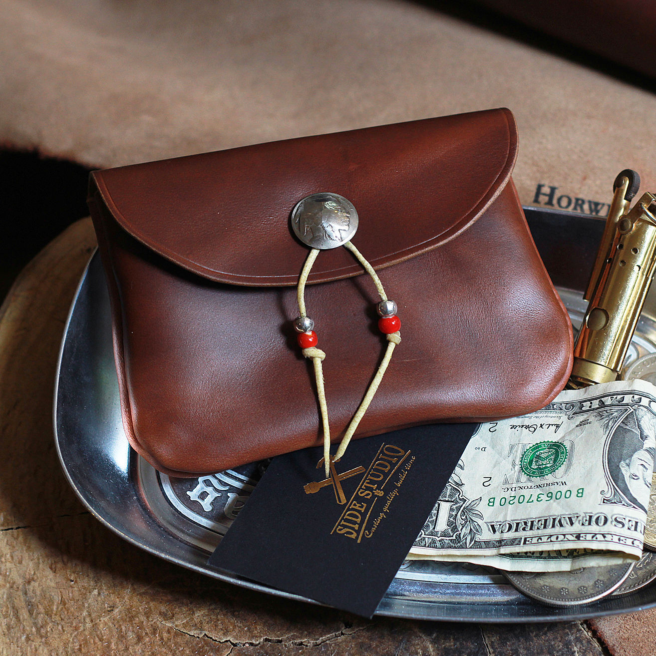 American Horween cowhide horween chromexcel tea core leather oil wax leather simple coin purse card holder