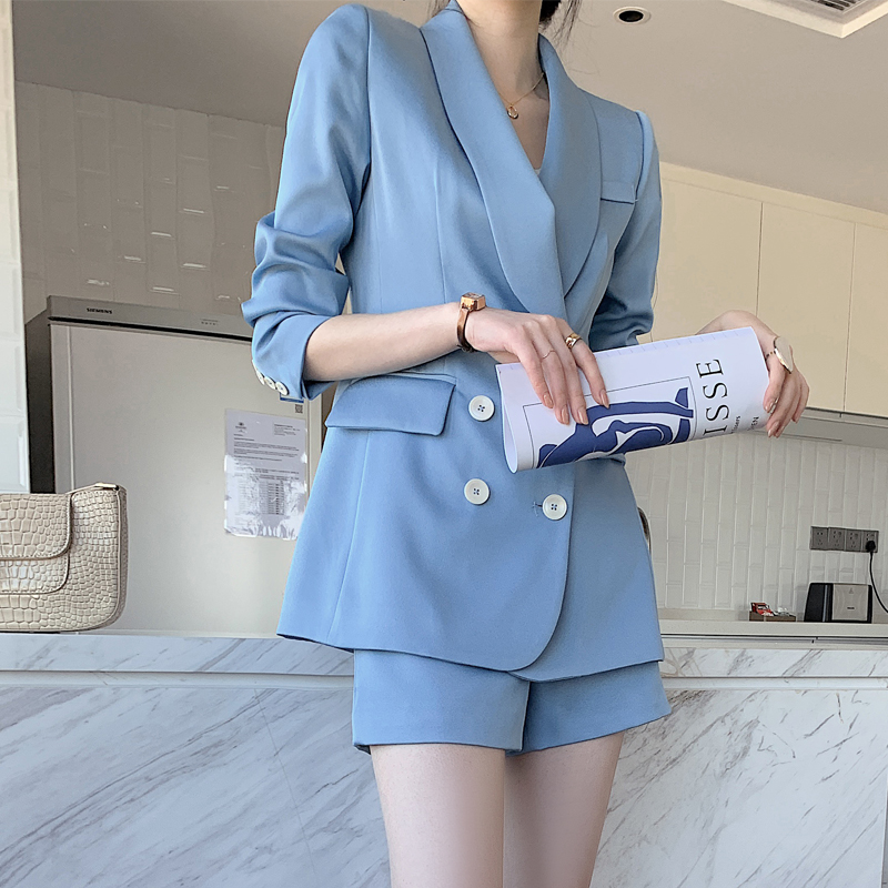 Suits and shorts suits women's summer thin section Korean style fashion temperament three-quarter sleeves high-end fried street work suits