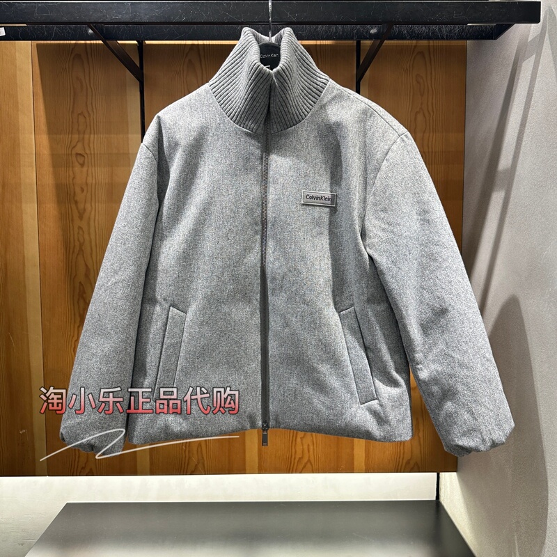 Ck Jeans Official Store Genuine 2025 Winter Men's Solid Color Stand Collar Embroidered Logo Thickened down Jacket 4Ld519G