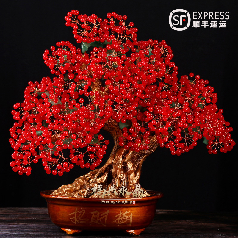 Crystal Money Tree, Red Chalcedony Fortune Tree Ornament, Home Living Room Money Tree, Moving Office Housewarming Opening Gift Crystal Money Tree, Red Chalcedony Fortune Tree Ornament, Home Living Room Money Tree, Moving Office Housewarming Opening Gift