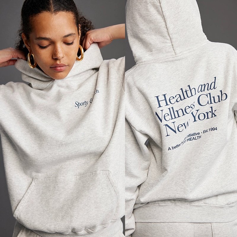 American Style 2024 Autumn New Letter Print Fleece Sweatshirt Women's Sr Loose Hooded Sweatshirt Versatile Hoodie