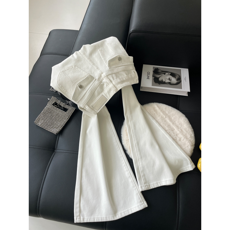 Comfortable and Easy-To-Wear White Four-Way Stretch Bootcut Jeans for Women, 2026 Spring/Summer, with Flap Embroidery on the Back Pocket, High-Waisted, Slightly Flared Pants Comfortable and Easy-To-Wear White Four-Way Stretch Bootcut Jeans for Women, 2026 Spring/Summer, with Flap Embroidery on the Back Pocket, High-Waisted, Slightly Flared Pants