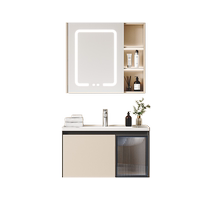 Langjing bathroom cabinet combination milk gray integrated ceramic basin smart defog mirror cabinet home bathroom