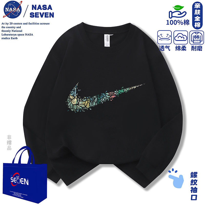 Кобрендовая футболка NASA для мальчиков и детей с длинными рукавами, новинка 2025 года, модный бренд, детская ранняя осенняя мужская одежда treasure, хлопковые топы Изображение 1