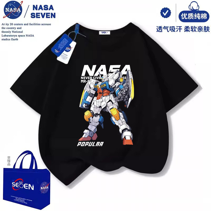 Хлопковая футболка для мальчиков под общим брендом NASA, лето 2026, новые трендовые топы с короткими рукавами для больших мальчиков