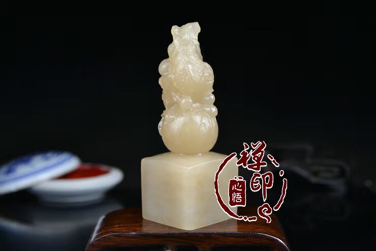 Tự nhiên Đan Đông Đông Lạnh Ngọc Fulu Bầu Con Dấu Tùy Chỉnh Tên Bức Tranh và Thư Pháp Bộ Sưu Tập Handmade Vàng Đá Khắc vòng hồ ly