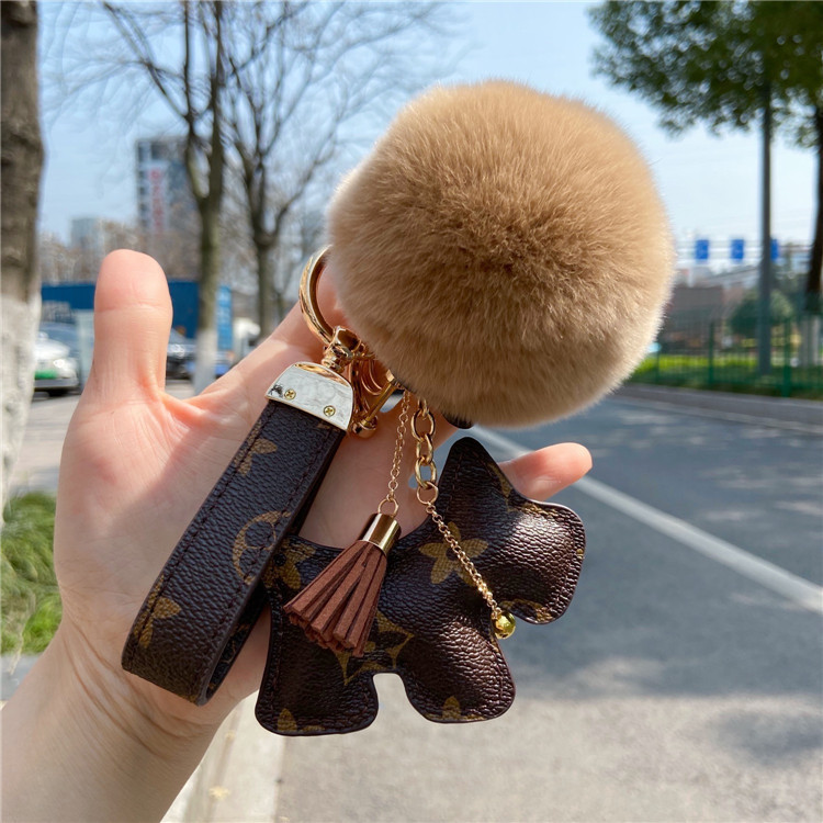 Suitable for Lv Bag, High-End Presbyopic Leather Keychain, Presbyopic Puppy Bag Pendant, Creative Couple Bestie Car Pendant