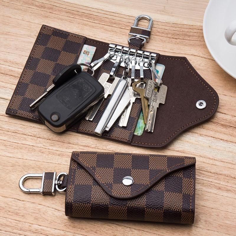 Suitable for Lv Bags, High-End Monogram Key Pouch, Key Storage Bag, Checkerboard Pattern, Large Capacity, Universal Car Key Pouch