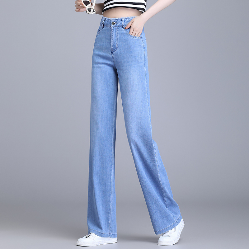 The Same Style as the Ones Sold in Gejia Mall, Four-Way Stretch High-Waisted Wide-Leg Jeans for Women, 2026 Slim-Fit Fleece-Lined Narrow Straight-Leg Pants, Plus Size