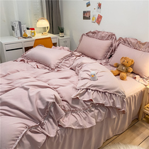 Korean princess style pure cotton four-piece princess style bed skirt bedspread girl heart bedding ins style