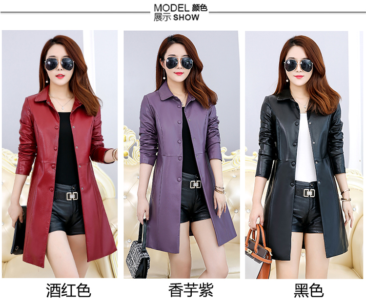 Áo xuân 2019 bằng da mới dành cho nữ phiên bản dài Hàn Quốc của áo len cổ tròn XL bằng da cừu mỏng áo khoác da zara