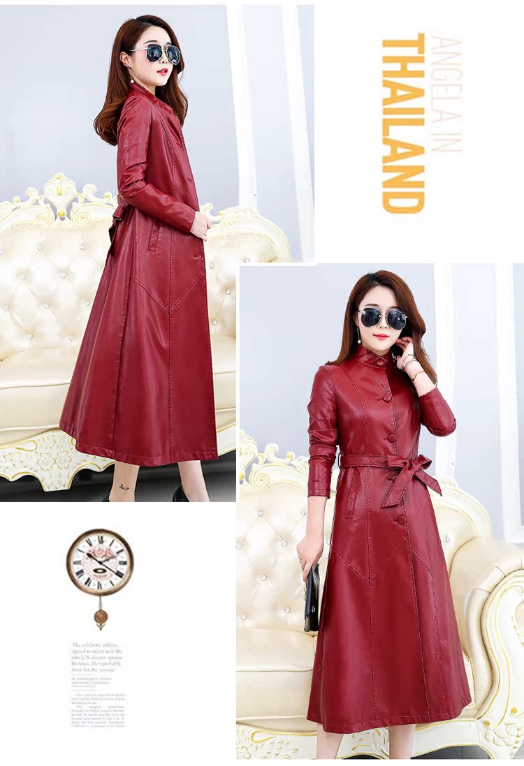 Áo khoác da nữ cổ dài phiên bản Hàn Quốc của quần lọt khe trên đầu gối áo gió triều 2019 xuân hè thu sóng mới ao da cao cap
