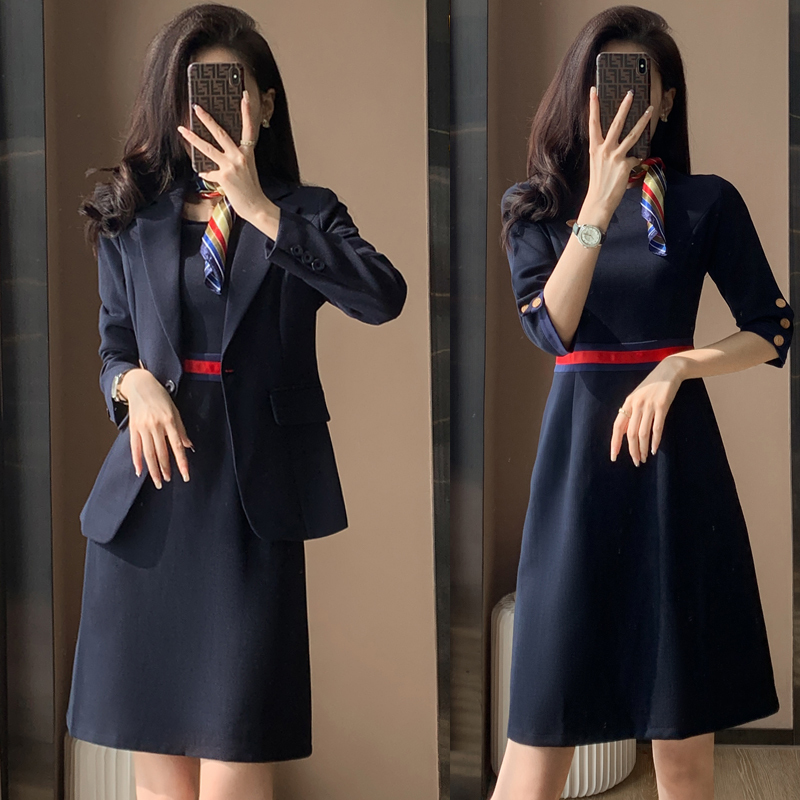 Suit with Dress Inside for Women, Spring Professional Outfit, High-End Style, Petite Suit Jacket Paired with Skirt, Two-Piece Set
