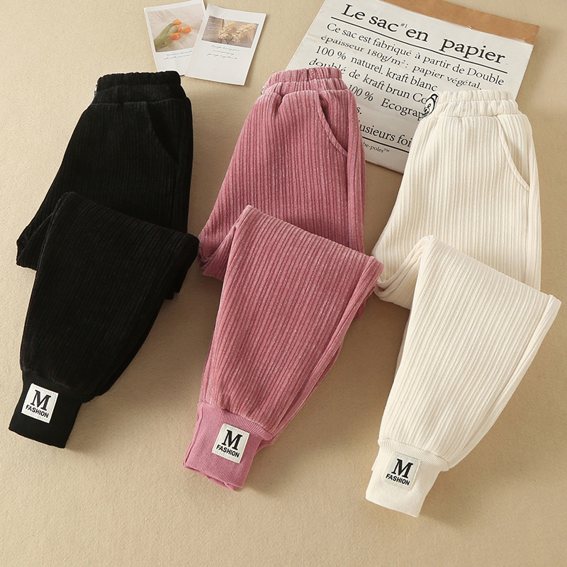 Girl Foreign Air Sports Pants Winter New Children Pants Autumn Winter Big Child Plus Suede Thickened Sweatpants Casual Pants Long Pants-Taobao