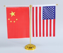 High-quality T-shaped double-pole office desk flag seat table flag Conference negotiation signing signature table flag stand flagpole