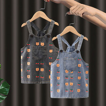 Korean girls dress 2021 summer new style baby strap denim skirt little girl princess dress childrens clothing
