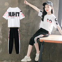 Korean girl suit 2021 summer 12 middle and large children 13-year-old girls 8 Foreign style 9 Leisure sports net red childrens clothing 10