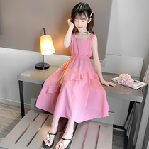 Korean Girls Chiffon Suspender Dress 2021 summer big boy Western style over-the-knee dress girl princess skirt