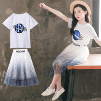 South Korea Girls Dress Set 2021 Summer New Zhongda Children's Foreign Style Super Fairy Short Sleeve Princess Skirt Two-Piece Set