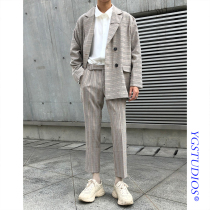 YGstudios 20 autumn and winter new European and American double-breasted retro plaid suit mens loose all-match jacket coat