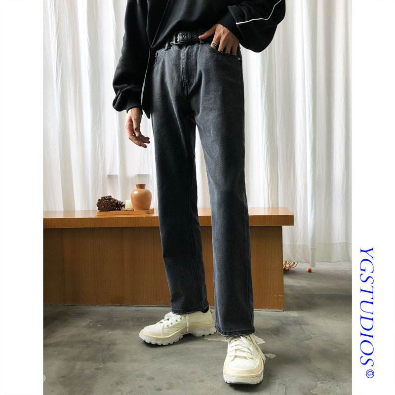 Autumn Winter New Han Version Retro Washed Ash Chic Jeans Men 100 hitch Tide Casual Straight Cylinder Loose Trousers 