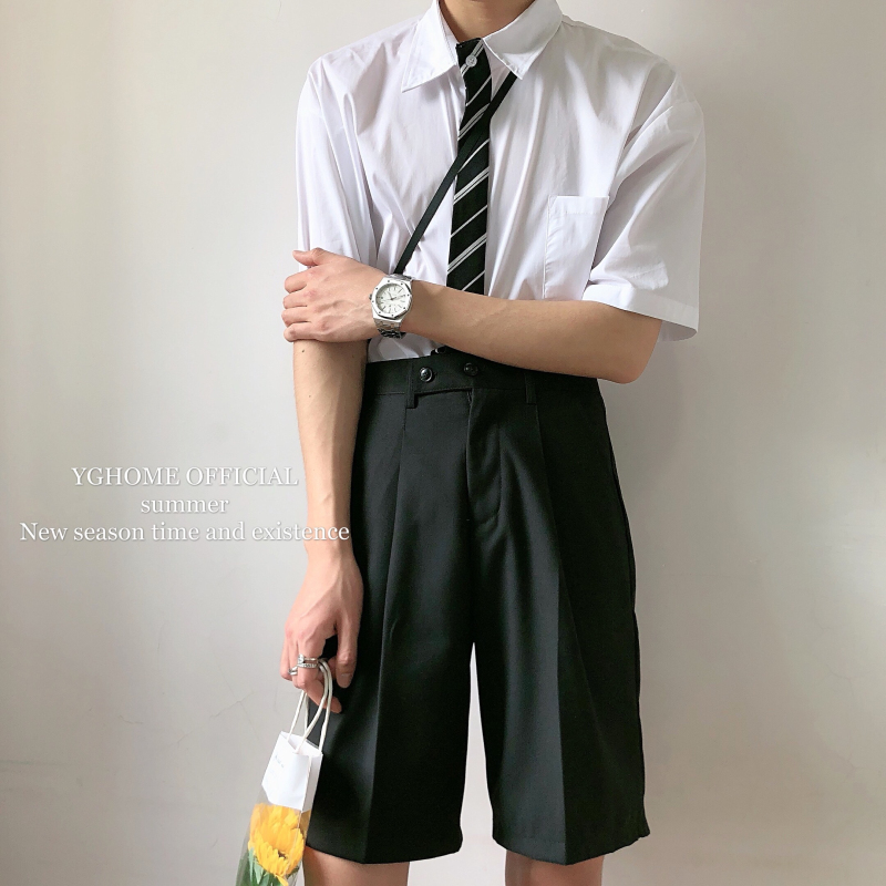yghome shorts men's summer Korean version straight loose casual short suit pants ins tide brand Hong Kong style all-match five-point pants