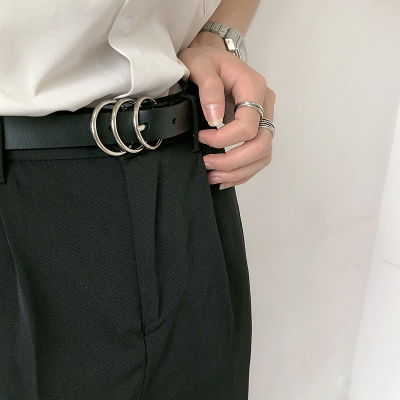 yghome round buckle belt men's casual trend Korean version simple all-match youth cowhide pin buckle belt couple models