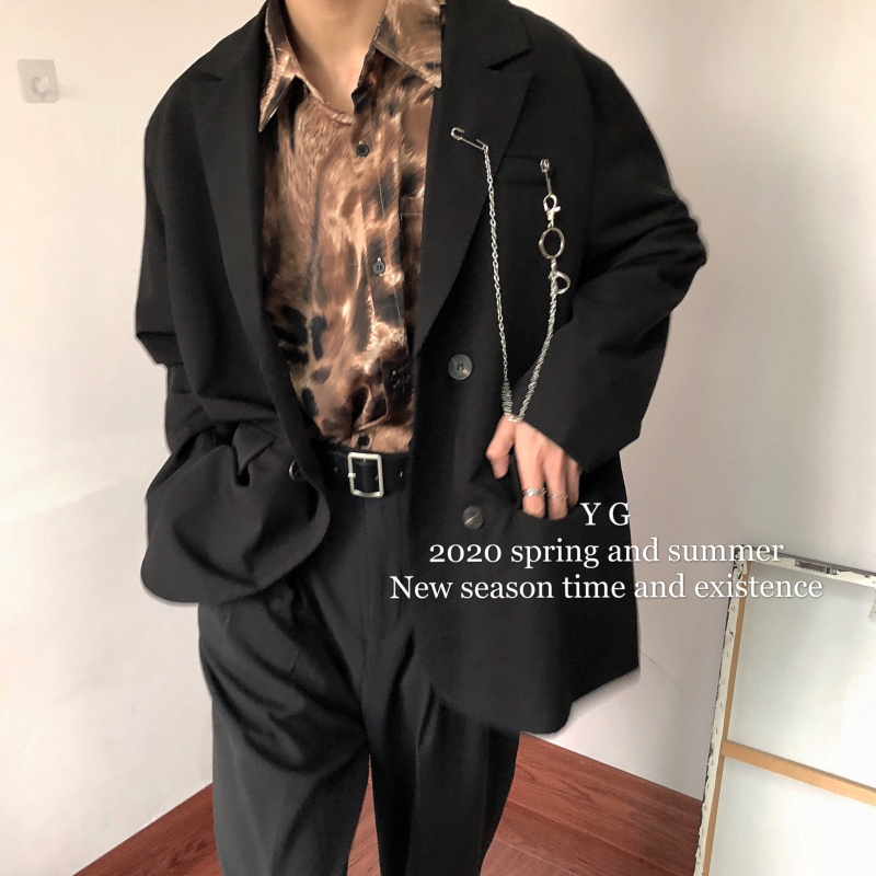 yghome casual suit men's Korean version of the retro loose ruffian handsome single-breasted small suit thin coat top men and women