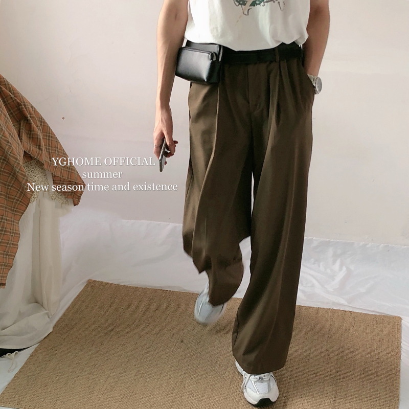 yghome pendant wide-leg pants men's straight loose Korean version casual ice silk thin trousers Hong Kong style all-match mopping pants