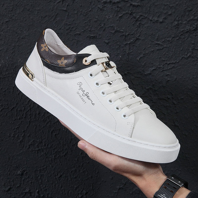 Yamani Luxury Leisure Small White Shoes Men's Summer Upscale Genuine Leather Shoes Breathable 100 hitch a big board special cabinet