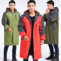 Winter punching cotton clothes mens big code plus suede thickened anti-chill cotton suit big coat with cap long style jacket Laurau workwear