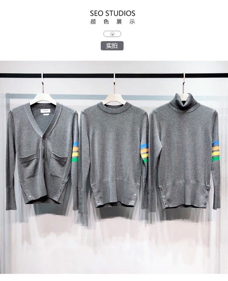 TB18AW len cashmere màu tương phản sọc đan áo len cao cổ áo len cardigan áo bốn thanh dải màu nam và nữ cùng một đoạn - Áo len Cashmere áo có cổ