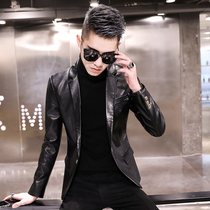 18 spring and autumn new mens slim Korean PU leather suit trend spirit social guy suit jacket