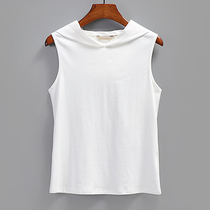 Sleeveless lap with hat vest woman Spring and autumn can be outside wearing even cap knit cotton fabric pure color slapped undershirt thin