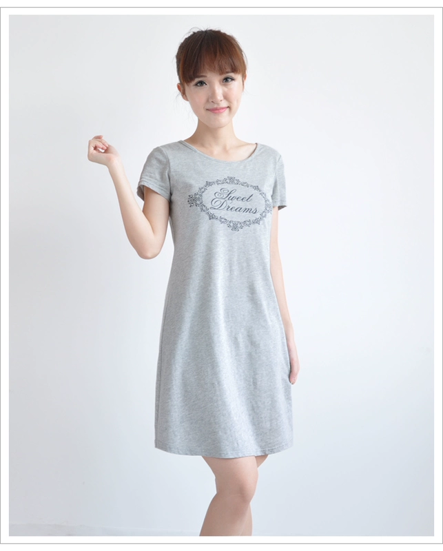 Với ngực pad bông in nhà nightdress miễn phí áo ngực áo ngực- t mới mùa hè váy nữ kích thước lớn ngắn tay áo đầm