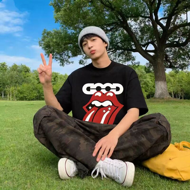 Goodbrand New Style Rolling Stones Spoof Graphic Large Tongue American-Style Print Luxury Short-Sleeve T-Shirt Unisex