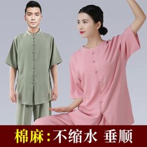 Tai chi uniforms cotton linen Summer men and women short sleeve linen martial arts and martial arts performance clothes