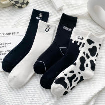 Net Red Black & White Dairy Cows Midbarrel Socks Children Autumn Winter Gush Warm Ins Chains Cute Couple Towels Stockings Stockings Socks